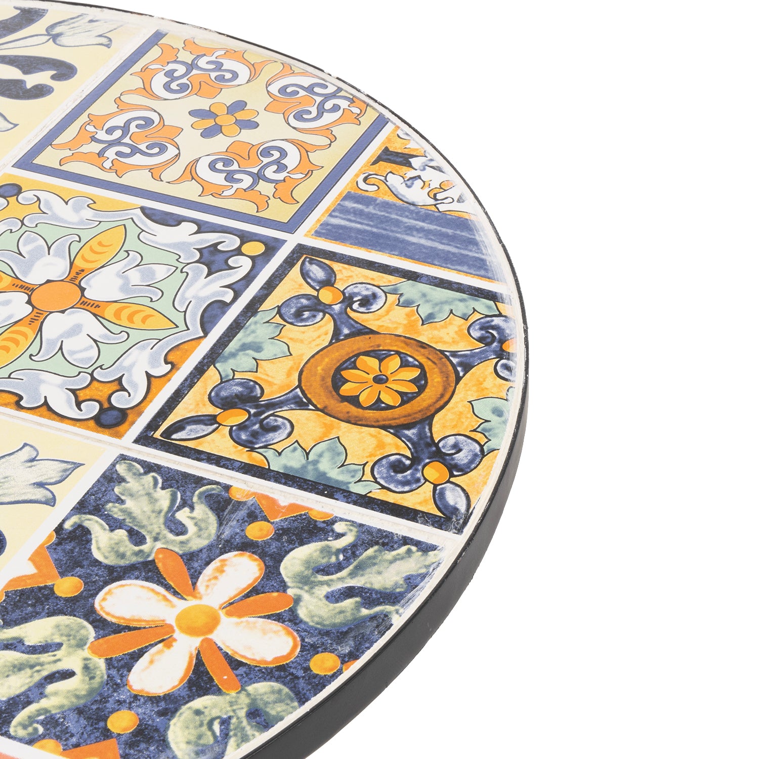 VESTIAMO CASA GIARDINO - Set giardino Bistrot tavolo rotondo 60 cm e 2 sedie in metallo Nero e Top in ceramica Effetto Mosaico Multicolor